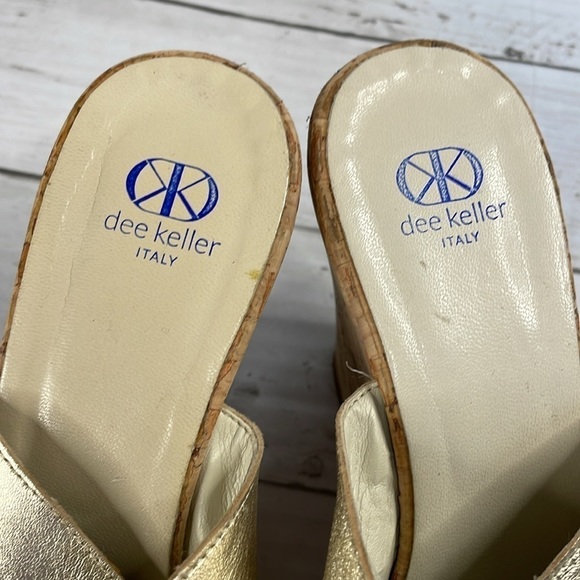 DEE KELLER gold Leather Cork Heel Wedge Platform Mule Sandals - Picture 11 of 14